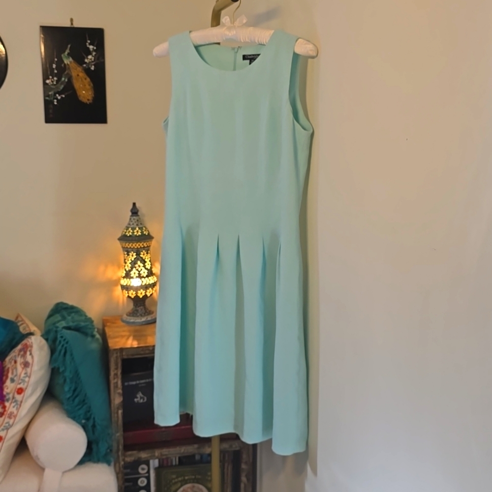 Aqua sleeveless midi occasion dress